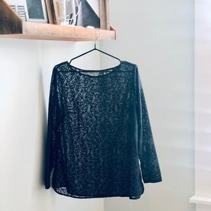 Sheer navy lace long sleeve top. Petite Large.